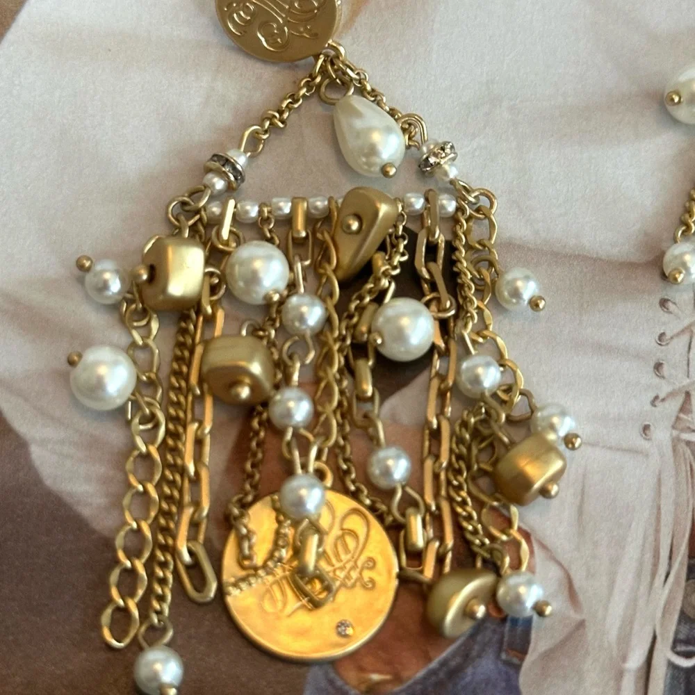 Gold and Pearl Dangle Earrings - Picture 3 of 4